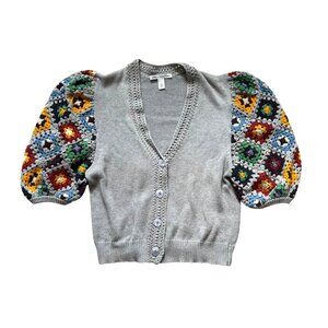 Cotton by Autumn Cashmere Cardigan Sweater Women Small Hand Crochet Italian
